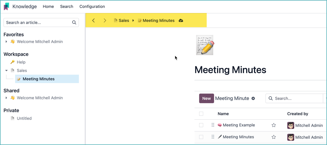 Đường dẫn Breadcrumb trong Odoo 18