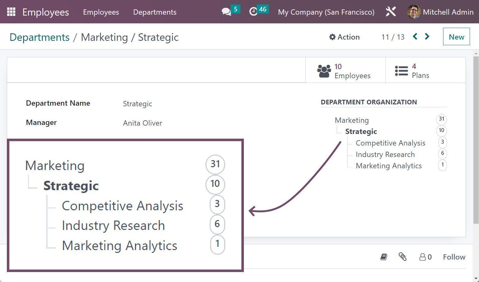 Cấu trúc sơ đồ tổ chức dễ nhìn trong Odoo 17