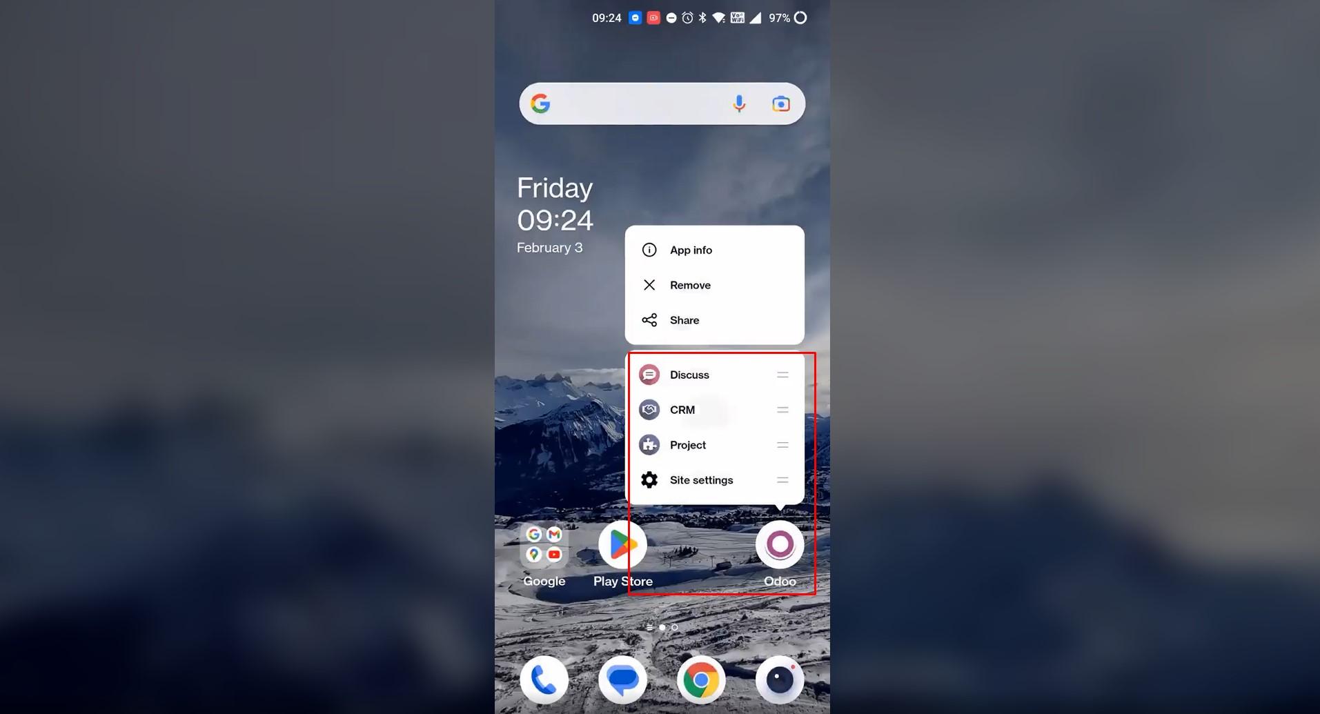 Những phím tắt để truy cập Odoo PWA