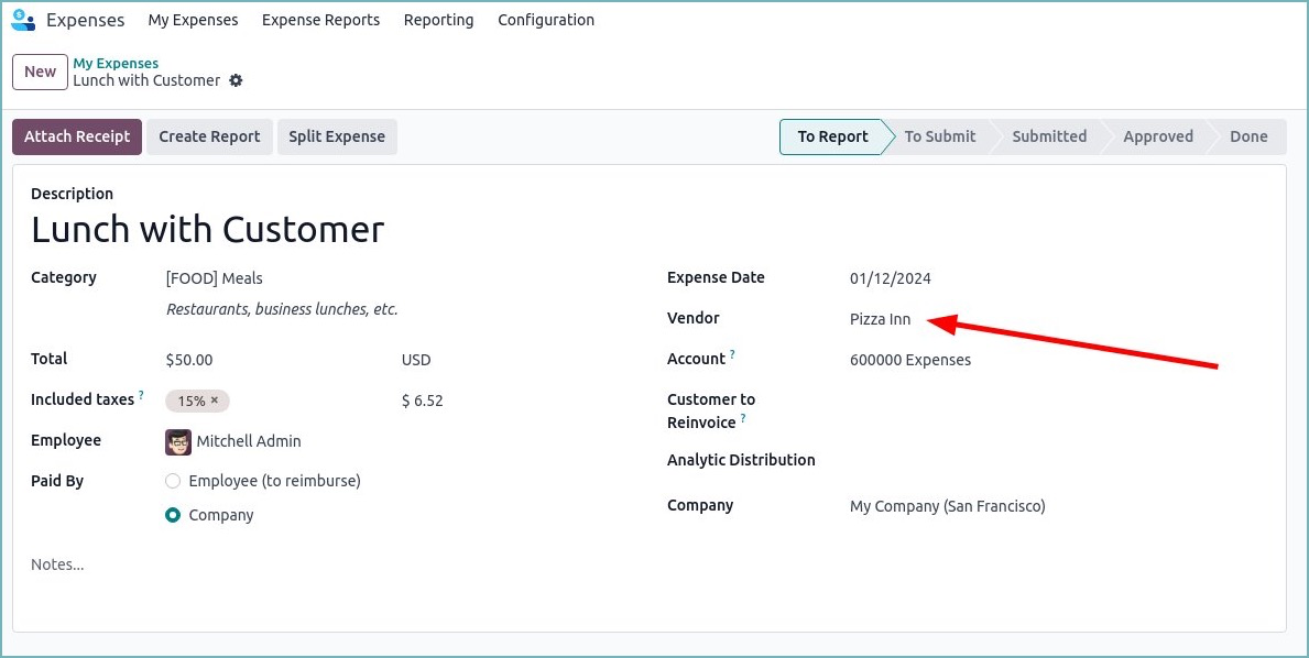 Tính năng ghi nhận chi phí theo nhà cung cấp