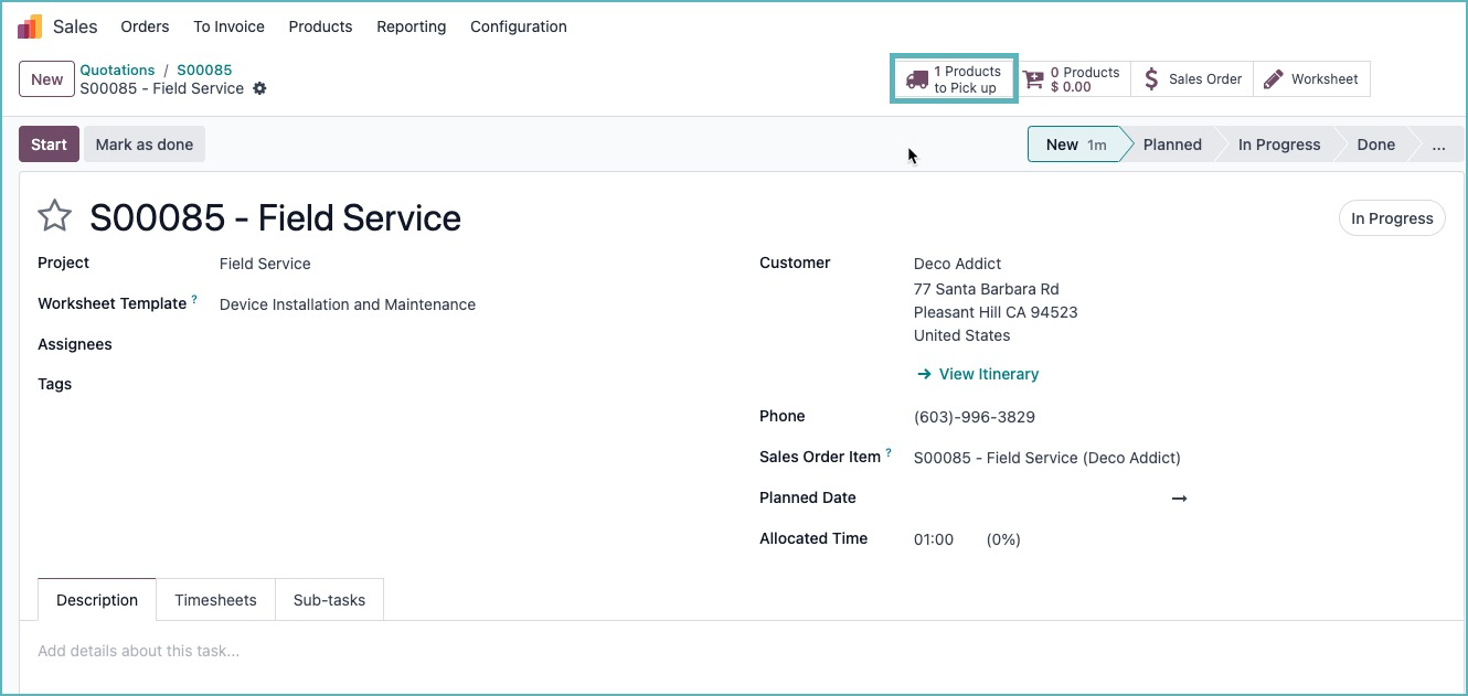 Nút hiển thị các sản phẩm cần mang theo tại hiện trường