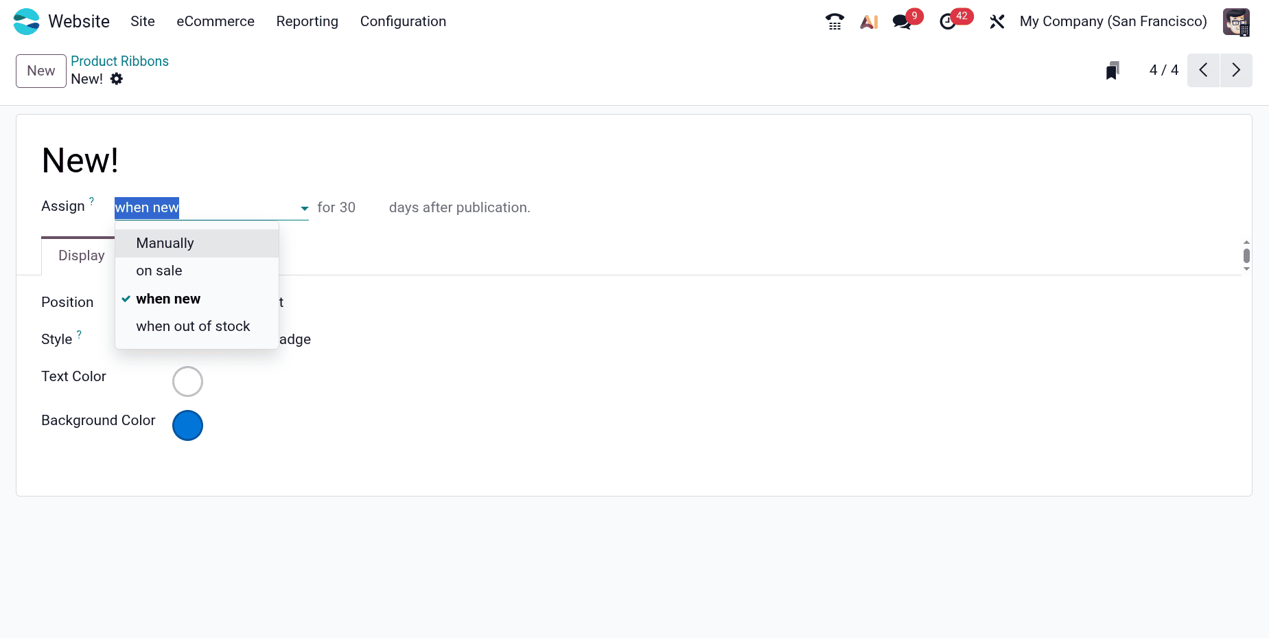 Các ribbon động trong Odoo 19