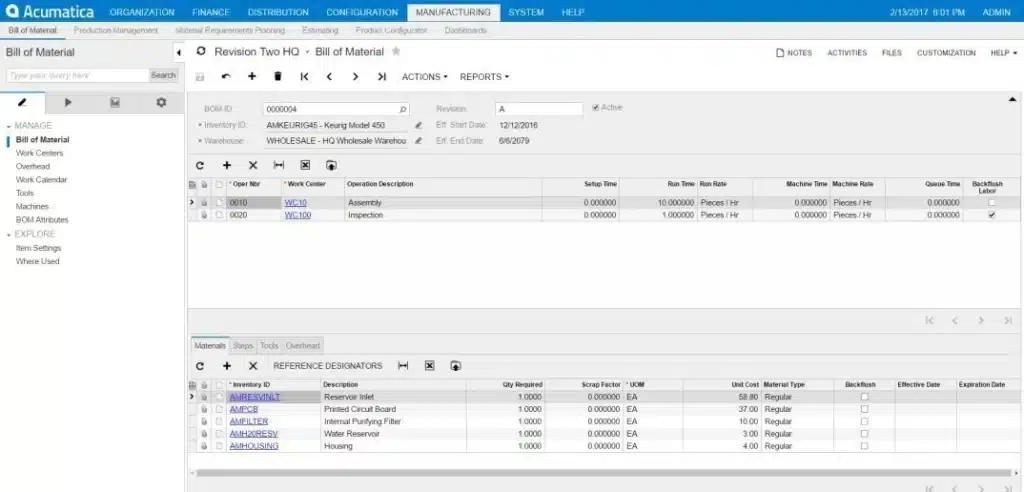 Giao diện phần mềm quản lý BOM