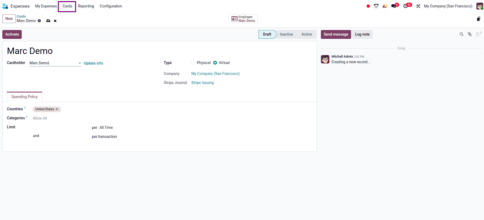 Giao diện Odoo mới giúp quản lý chi phí dễ dàng