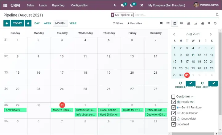 Giao diện quản lý ngày nghỉ của nhân viên của Odoo HRM