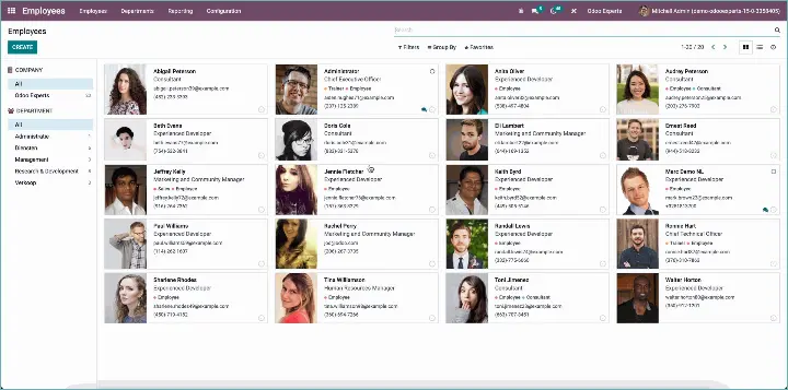 Giao diện quản lý nhân viên của Odoo HRM